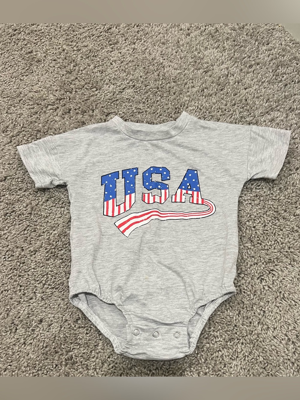 Gray Baby Onesie with USA Flag Graphic